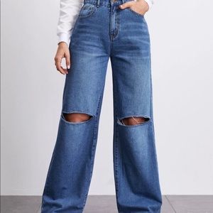 Shein High-Rise Ripped Wide Leg Jeans